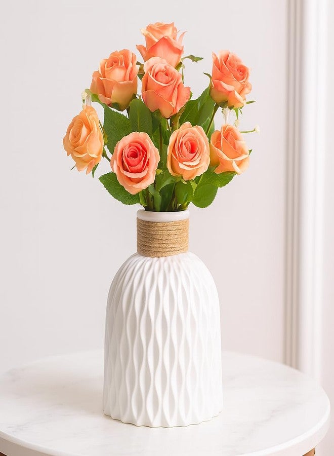 Vendola Plastic Pineapple Shape Decorative Vase with Jute Rope Top | Ceramic Look, Unbreakable Flower Pot for Centre Table, Balcony & Living Room Decor | Only Vase (No Flower) (White) - Image 2